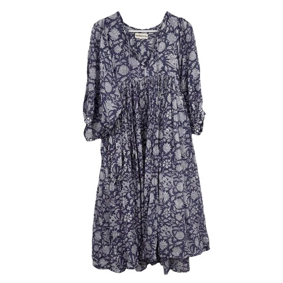 Daughters Of India Kyra Midi Dress Blue Iris S Floral Cottage Beach Resort Relax - Picture 1 of 16